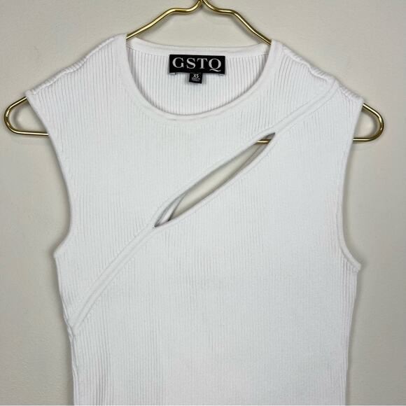 GSTQ White‎ Ribbed Sleeveless Cutout Knit Stretch Top Size XS - Picture 5 of 13